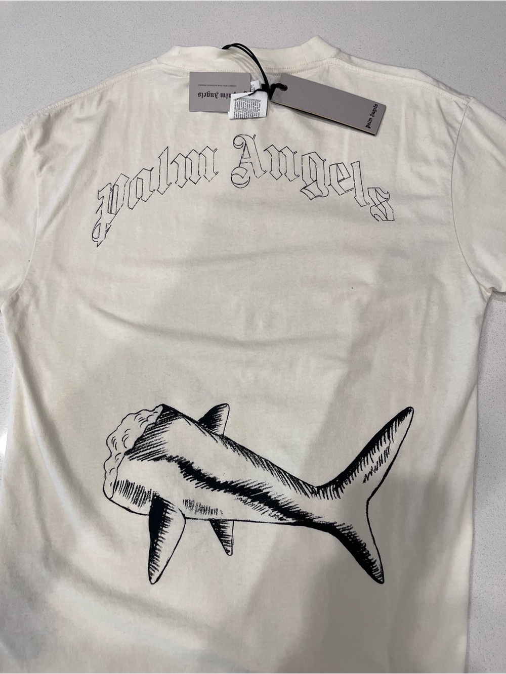Palm Angels Cream T-Shirt with Black Shark Print - Picture 6 of 6